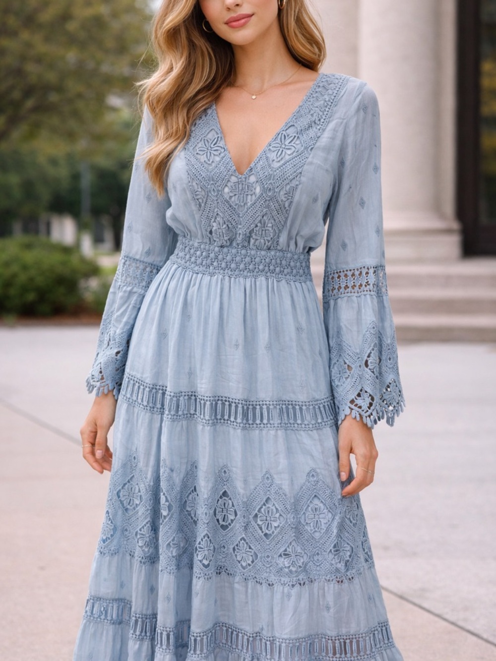 Temptation Positano Baby Blue Lace Samoa Long Sleeve Dress size Large